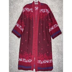 Chelsea‎ & Violet Womens Small Burgundy Floral Paisley Open Front Kimono Duster